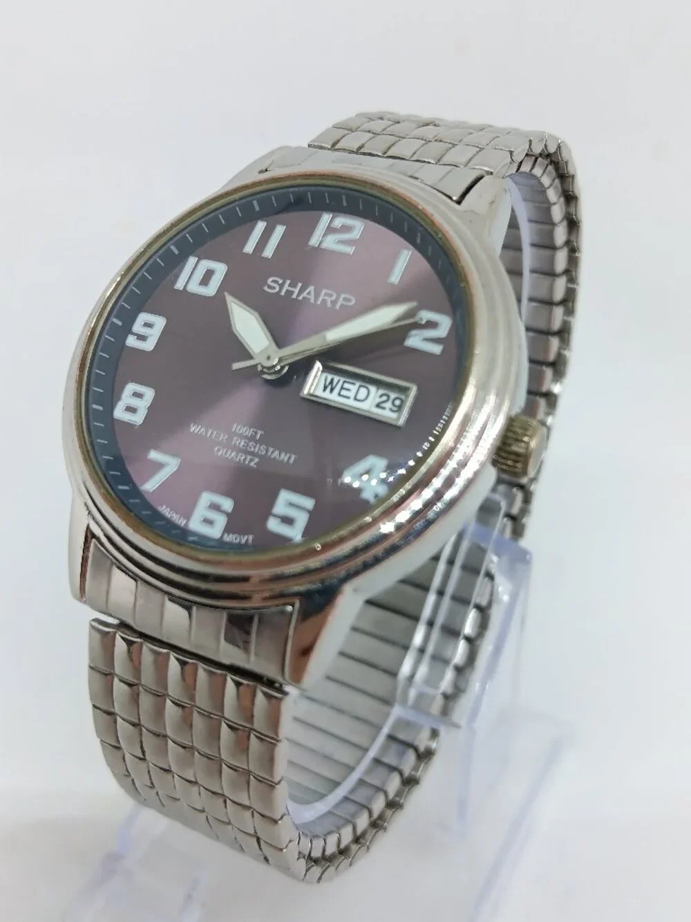VINTAGE 1990s Sharp SHP5215 Mens 38mm Silver Tone Japanese Quartz Day/Date Watch